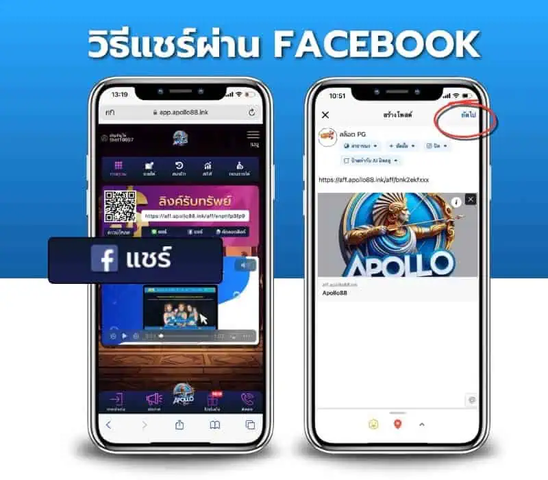 ระบบแนะนำเพื่อน APOLLO88 ผ่าน facebook